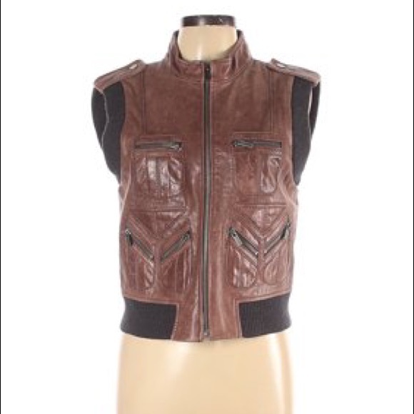 BCBG MaxAzria Leather Bomber Vest - Picture 2 of 7